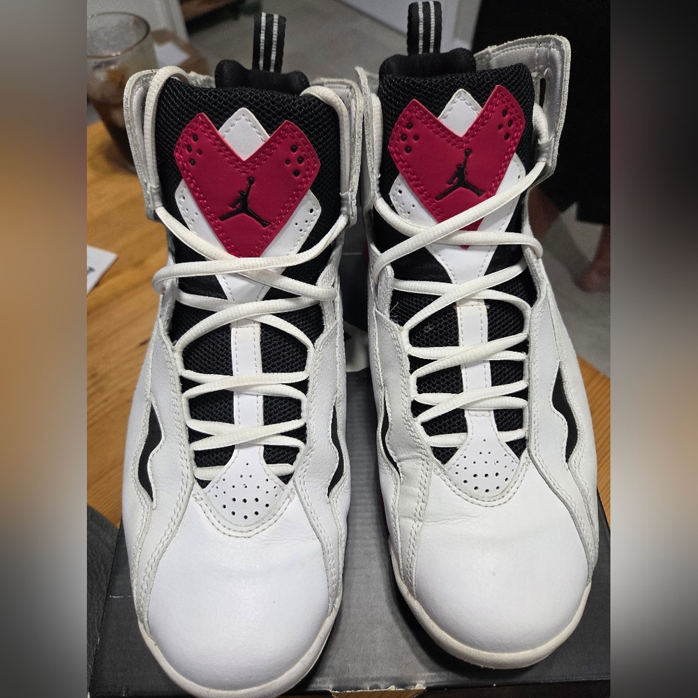 Jordan True Flight White, Carmine, and Black Sneakers
